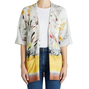 Etro Riverside Open Cardigan Floral & Bird wool Silk Sweater 40 Small Medium